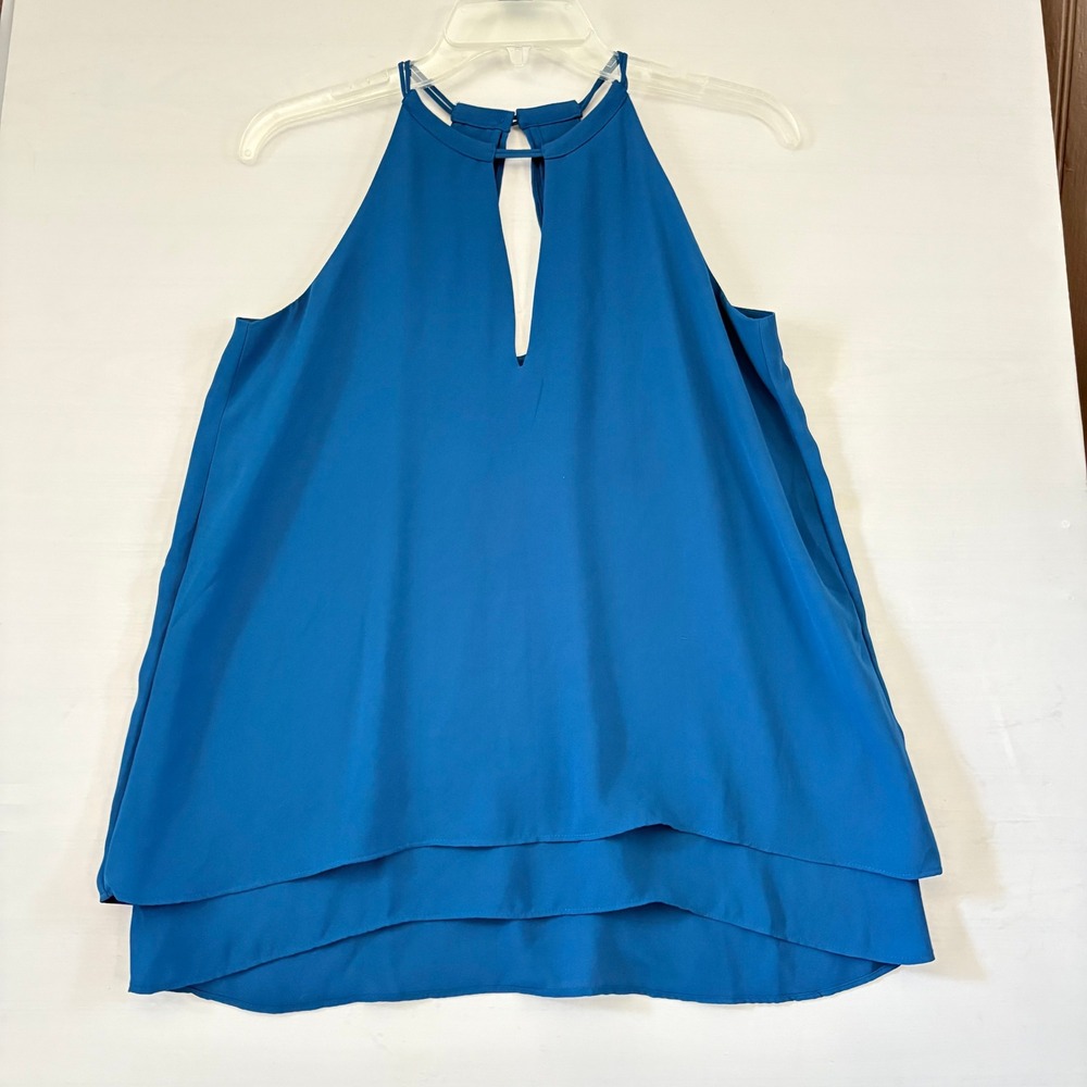 Banana Republic Blue Halter Keyhole Neck Tiered Layered Sleeveless‎ Blouse XS